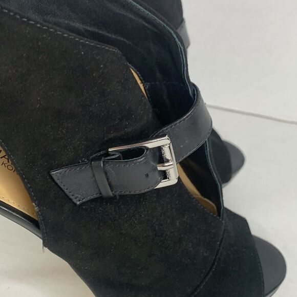 Michael Kors Isabella black suede leather peep toe heeled ankle booties NWOT - Picture 4 of 11